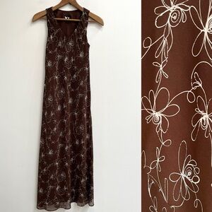 Vintage 90’s Y2K chocolate brown floral maxi dress sleeveless bias cut size 8